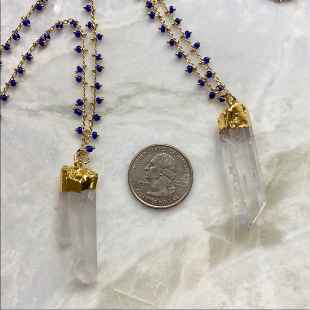Raw quartz & beaded, gold plated necklace - Picture 8 of 11